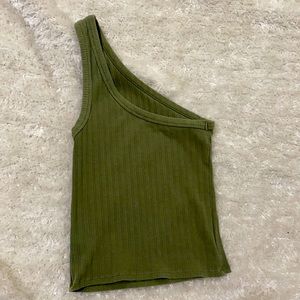 Army green one shoulder top!